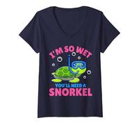 Women's I'm So Wet You'll Need A Snorkel - Funny Rude Offensive V-Neck T-Shirt, Navy Blue, Medium
