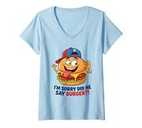 Women's I'm Sorry Did He Say Burger?! Tee Funny Meme Graphic Outfit V-Neck T-Shirt