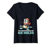 Women's I'm Surrounded by Ice Holes Fish Ice Fishing Penguin V-Neck T-Shirt