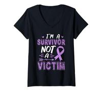 Womens I'm Survivor Not Victim Domestic Violence Awareness Graphic V-Neck T-Shirt