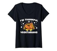 Women's Im Thankful for Vegetarians Funny Turkey Autumn Thanksgiving V-Neck T-Shirt