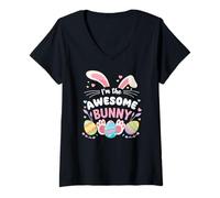 Women's I'm the Awesome Bunny Cute Easter Family Matching V-Neck T-Shirt
