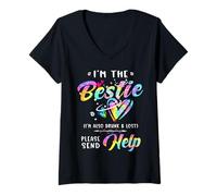Women's I'm The Bestie Also Drunk and Lost Please Send Help Tie Dye V-Neck T-Shirt