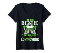 Women's I'm the Bestie Also Lost and Drunk Irish Beer Patrick's Day V-Neck T-Shirt