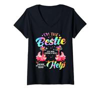 Womens I'm the bestie I'm also drunk and lost Tie Dye Flamingo V-Neck T-Shirt