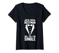 Womens I'm The Bestman and Yes I Am Single Bachelorette Bride Groom V-Neck T-Shirt