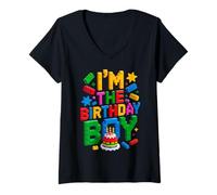Womens I'm The Birthday Boy Master Builder Building Bricks Blocks V-Neck T-Shirt