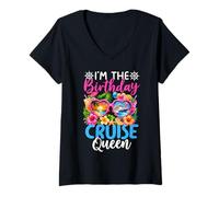 Women's Im The Birthday Cruise Queen Tropical Party V-Neck T-Shirt