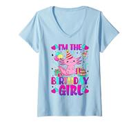 Womens Im The Birthday Girl Axolotl Family Party Decoration V-Neck T-Shirt