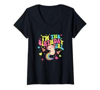 Women's I'm The Birthday Girl Axolotl Rainbow V-Neck T-Shirt
