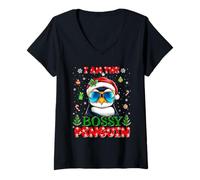 Womens I'm The Bossy Penguin Christmas Outfit Funny Xmas V-Neck T-Shirt