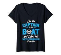 Womens I'm The Captain of This Boat and I Get My Wife's Permission V-Neck T-Shirt