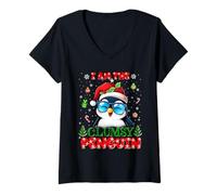 Womens I'm The Clumsy Penguin Christmas Outfit Funny Xmas V-Neck T-Shirt