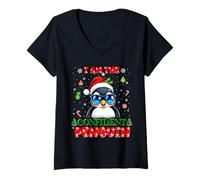 Womens I'm The Confident Penguin Christmas Outfit Funny Xmas V-Neck T-Shirt