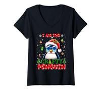 Womens I'm The Crafty Penguin Christmas Outfit Funny Xmas V-Neck T-Shirt