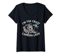 Womens I'm the Crazy Camera Lady Unique for Photographers V-Neck T-Shirt
