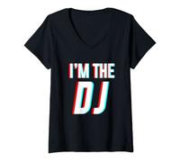 Womens Im The DJ EDM Music Festival Minimal Old School DJ Costume V-Neck T-Shirt