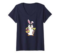 Women's Im The Easter Penguin Cute Bunny 67 Ears V-Neck T-Shirt