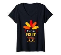 Women's I'm The Fix It Turkey Funny Fix It Thanksgiving Matching V-Neck T-Shirt