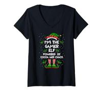 Womens I'm The Gamer Elf Powered by Cocoa and Chaos Christmas Pj V-Neck T-Shirt