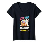 Women's I'm The Grandma Bunny Egg Hunting Family Matching Easter V-Neck T-Shirt