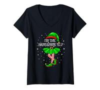 Women's I'm the Handsome Elf Matching Family Christmas Elf Squad V-Neck T-Shirt