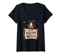 Womens I'm The Italian Witch Italy Flag Halloween Costume Spooky V-Neck T-Shirt