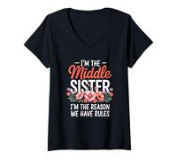 Womens I'm The Middle Sister I'm The Reason We Have Rules Funny V-Neck T-Shirt