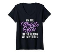 Womens I'm The Middle Sister I'm The Reason We Have Rules Sister V-Neck T-Shirt