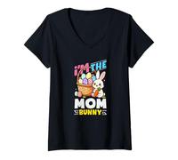 Women's I'm The Mom Bunny Egg Hunting Family Matching Easter V-Neck T-Shirt