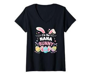 Women's I'm the Nana Bunny Cute Easter Family Matching V-Neck T-Shirt