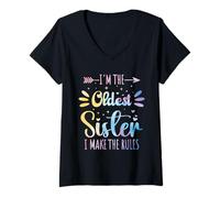 Womens I'm The Oldest Sister I Make The Rules Funny Sibling Reunion V-Neck T-Shirt