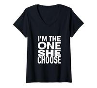 Women's I'm THE ONE SHE Chose Bold Typography Statement V-Neck T-Shirt