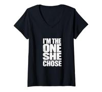 Women's I'm THE ONE SHE Chose Bold Typography Statement V-Neck T-Shirt
