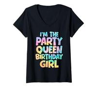 Women's I'm The Party Queen Birthday Girl Celebration V-Neck T-Shirt
