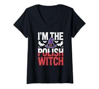 Womens I'm The Polish Witch Poland Flag Easy Halloween Costume V-Neck T-Shirt