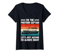 Womens I'm The Pontoon Captain Let's Just Assume I'm Always Right V-Neck T-Shirt