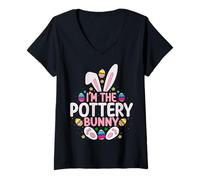 Women's I'm The Pottery Bunny Ceramic Artist Potter Easter Day Bunny V-Neck T-Shirt