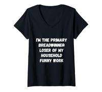 Women's I'm the Primary Breadloser of My Household Humorous Work App V-Neck T-Shirt