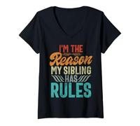 Womens I'm The Reason My Sibling Has Rules Vintage Matching Sibling V-Neck T-Shirt