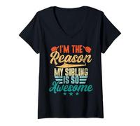 Womens I'm The Reason My Sibling is So Awesome Funny Brother Sister V-Neck T-Shirt
