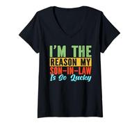Womens I'm The Reason My Son-In-Law Is So Lucky Mother-In-Law Mom V-Neck T-Shirt