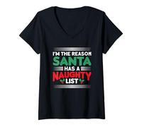 Womens I'm The Reason Santa Has A Naughty List V-Neck T-Shirt