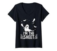 Women's I'm The Sheet Cute Halloween Saying Ghost Pun V-Neck T-Shirt