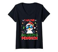 Womens I'm The Sleepy Penguin Christmas Outfit Funny Xmas V-Neck T-Shirt