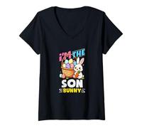 Women's I'm The Son Bunny Egg Hunting Family Matching Easter V-Neck T-Shirt