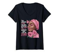 Womens I'm The Storm Black Women Breast Cancer Awareness Month V-Neck T-Shirt