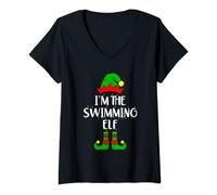 Womens I'm The Swimming Elf Funny Elf Swimmer Xmas Elf Swim Coach V-Neck T-Shirt