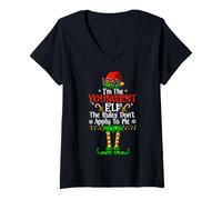 Womens I'm The Youngest Elf Lights Family Matching Funny Christmas V-Neck T-Shirt
