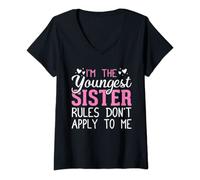 Womens I'm The Youngest Sister Funny Family Matching Sibling Humor V-Neck T-Shirt